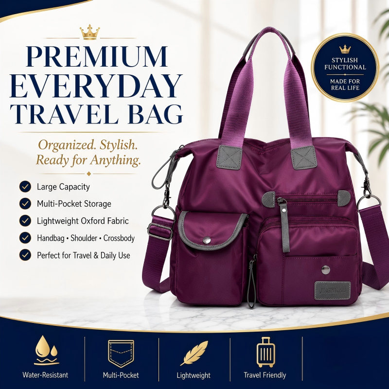 👜Stor vattentät tygväska för kvinnor – rymlig, tre bärsätt & smart fickorganisation – perfekt för jobb, resor & vardag 🧳✨