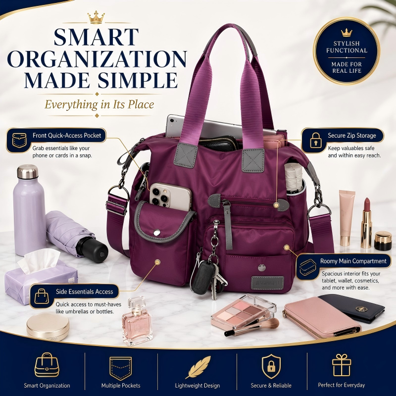 👜Stor vattentät tygväska för kvinnor – rymlig, tre bärsätt & smart fickorganisation – perfekt för jobb, resor & vardag 🧳✨