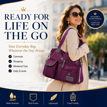 👜Stor vattentät tygväska för kvinnor – rymlig, tre bärsätt & smart fickorganisation – perfekt för jobb, resor & vardag 🧳✨