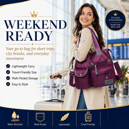 👜Stor vattentät tygväska för kvinnor – rymlig, tre bärsätt & smart fickorganisation – perfekt för jobb, resor & vardag 🧳✨