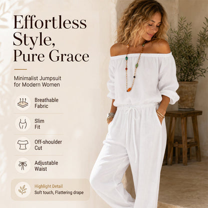 Elegant off shoulder-jumpsuit för dam – luftig och bekväm med justerbar midja