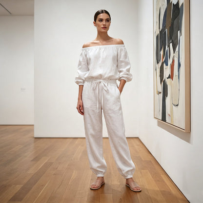 Elegant off shoulder-jumpsuit för dam – luftig och bekväm med justerbar midja