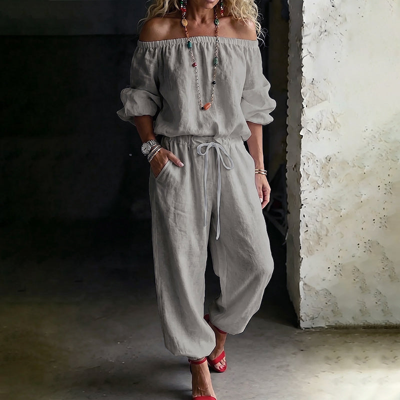 Elegant off shoulder-jumpsuit för dam – luftig och bekväm med justerbar midja