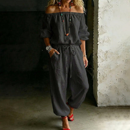 Elegant off shoulder-jumpsuit för dam – luftig och bekväm med justerbar midja