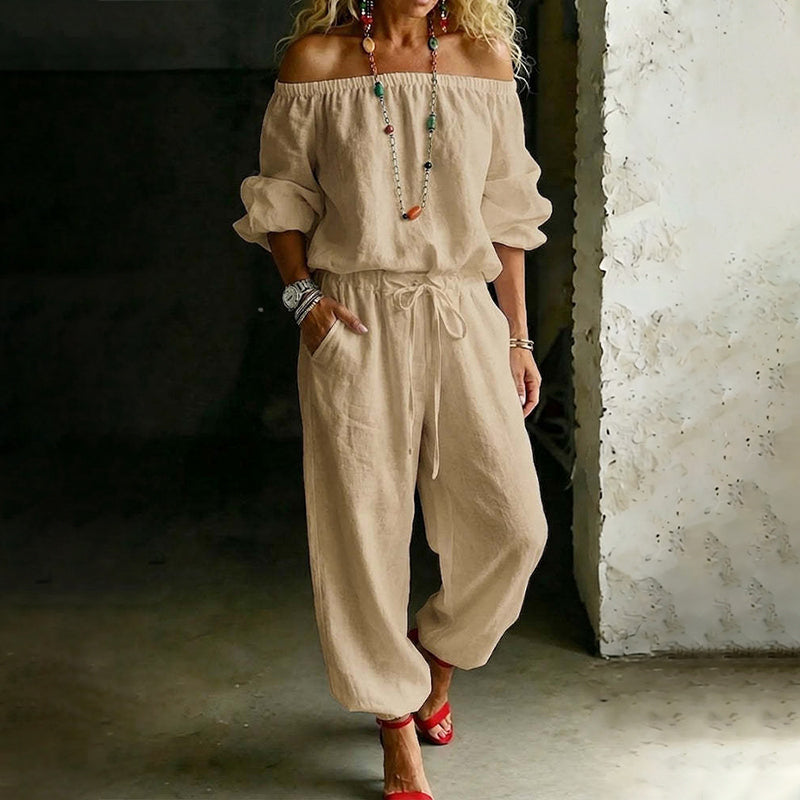 Elegant off shoulder-jumpsuit för dam – luftig och bekväm med justerbar midja