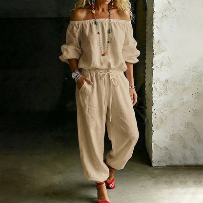 Elegant off shoulder-jumpsuit för dam – luftig och bekväm med justerbar midja