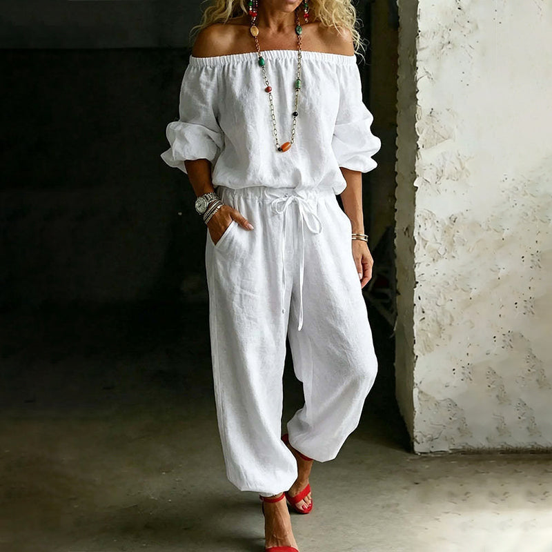 Elegant off shoulder-jumpsuit för dam – luftig och bekväm med justerbar midja