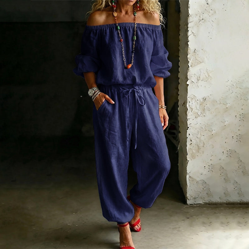 Elegant off shoulder-jumpsuit för dam – luftig och bekväm med justerbar midja