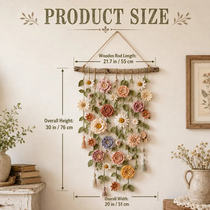 🧶 Väggdekoration med Virkat Blommönster – Handgjord Boho-charm – Perfekt för Sovrum, Vardagsrum & Barnrum – Lätt att Hänga Upp 🏡