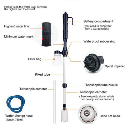 🐠 50% RABATT NU! Elektrisk grusrensare för akvarier – batteridriven, justerbar rörlängd & enkel rengöring – perfekt för alla akvarier 🧹🐟
