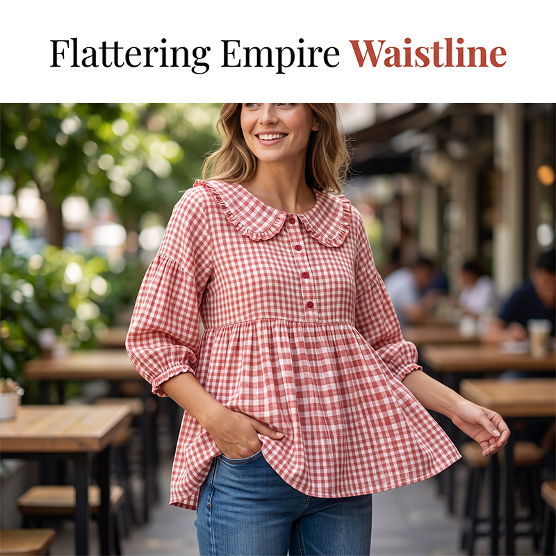 🌸 Rutig blus med volangkrage – feminin, bekväm & perfekt för vardag och fritid