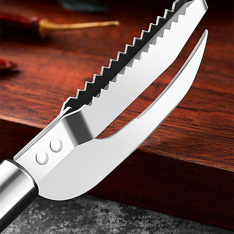 🔪 50 % RABATT NU! Multifunktionell fiskkniv i rostfritt stål – vasst blad, tandad rygg för enkel fjällborttagning och ergonomiskt handtag. Perfekt för att fjälla, rensa och filéa fisk 🐟✨