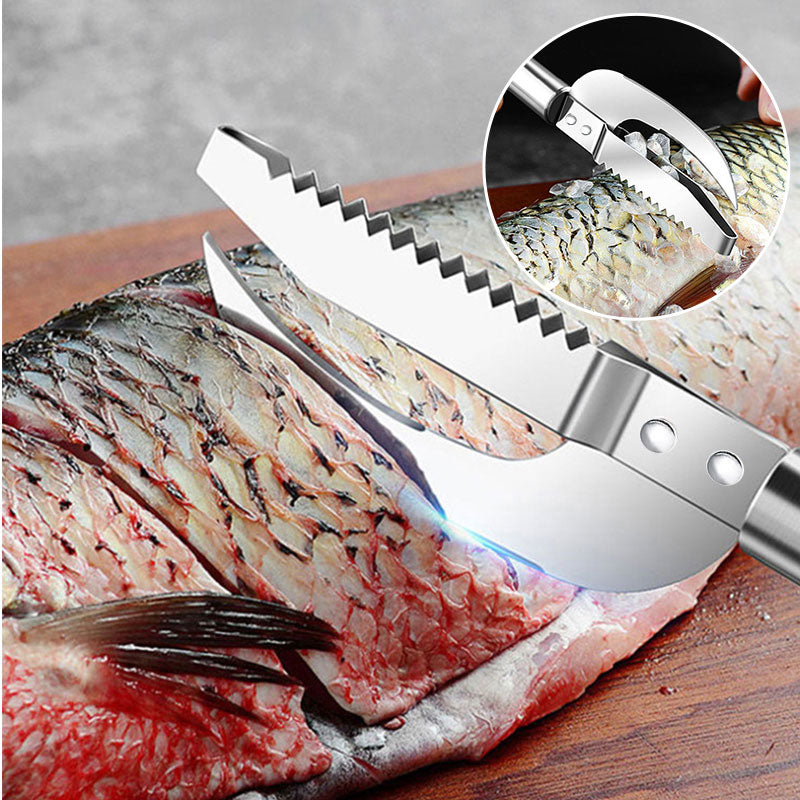 🔪 50 % RABATT NU! Multifunktionell fiskkniv i rostfritt stål – vasst blad, tandad rygg för enkel fjällborttagning och ergonomiskt handtag. Perfekt för att fjälla, rensa och filéa fisk 🐟✨