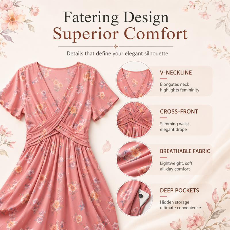 🌸 50 % RABATT NU! ✨ Blommig V-halsklänning med Twist i Midjan – Smickrande Passform & Elegant Komfort 👗