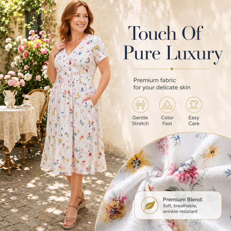 🌸 50 % RABATT NU! ✨ Blommig V-halsklänning med Twist i Midjan – Smickrande Passform & Elegant Komfort 👗
