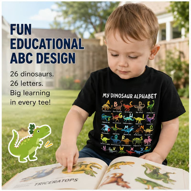 🦖 T-shirt för barn med lärorikt dinosauriealfabet