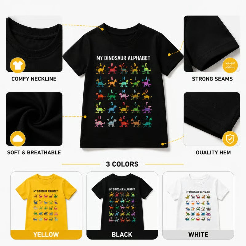 🦖 T-shirt för barn med lärorikt dinosauriealfabet