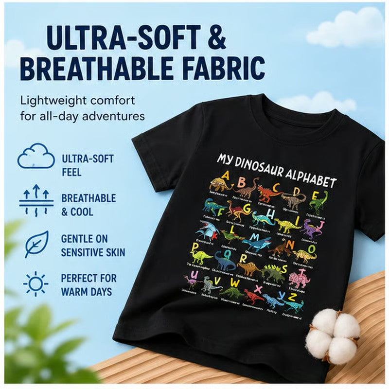 🦖 T-shirt för barn med lärorikt dinosauriealfabet