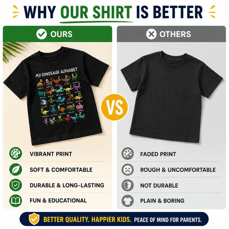 🦖 T-shirt för barn med lärorikt dinosauriealfabet