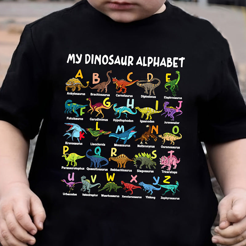 🦖 T-shirt för barn med lärorikt dinosauriealfabet