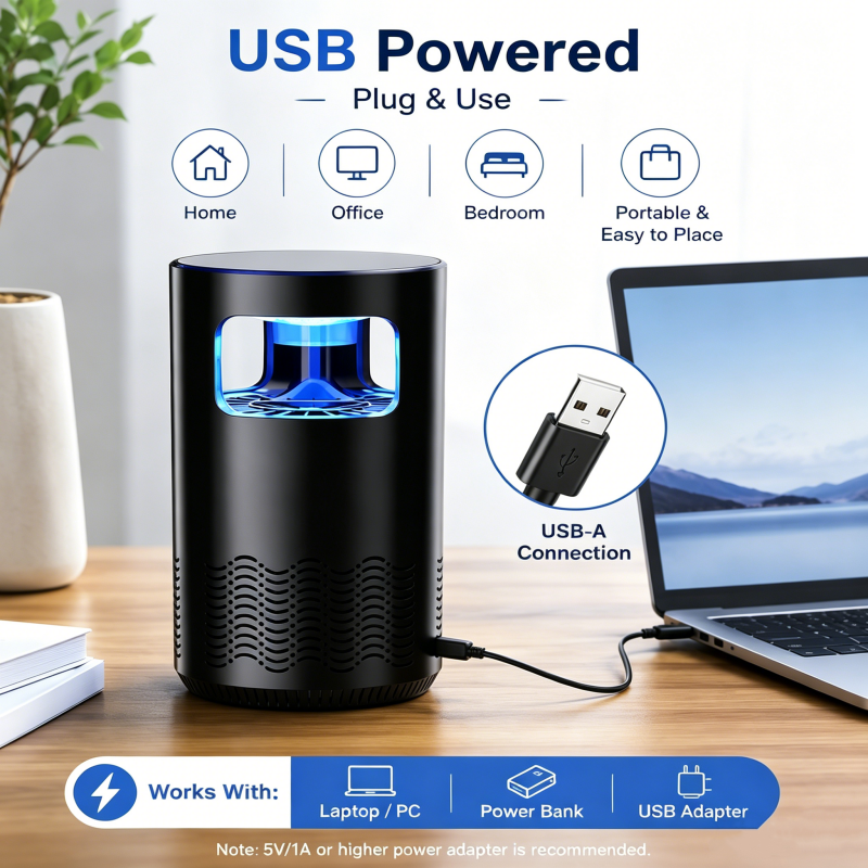⚡ USB-driven myggfångare – tyst och praktisk för hemmet och kontoret ✨