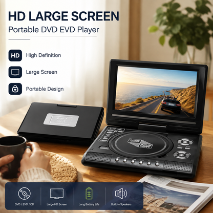 🔥 50 % RABATT NU! 📺 Bärbar DVD/EVD-spelare med 7,8-tums HD-skärm och uppladdningsbart batteri – stöder DVD, CD, USB och SD – perfekt hemma och på resan