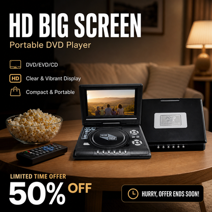 🔥 50 % RABATT NU! 📺 Bärbar DVD/EVD-spelare med 7,8-tums HD-skärm och uppladdningsbart batteri – stöder DVD, CD, USB och SD – perfekt hemma och på resan