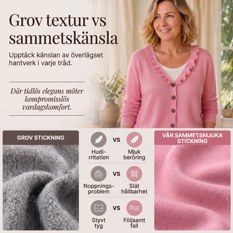 Kvinnors stickad kofta med volangkrage