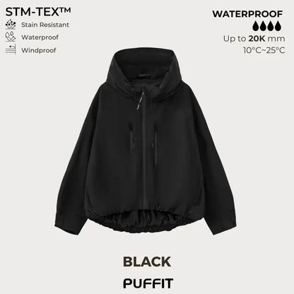 🧥Huva med bred brätte💧Kort, överdimensionerad regnjacka med bubbelnedkant och justerbara manschetter