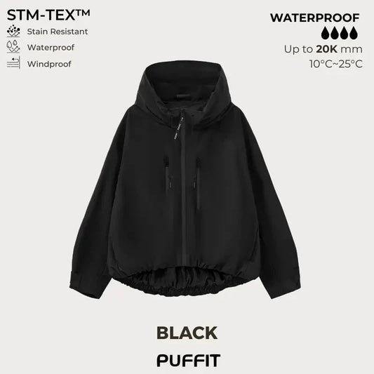 🧥Huva med bred brätte💧Kort, överdimensionerad regnjacka med bubbelnedkant och justerbara manschetter
