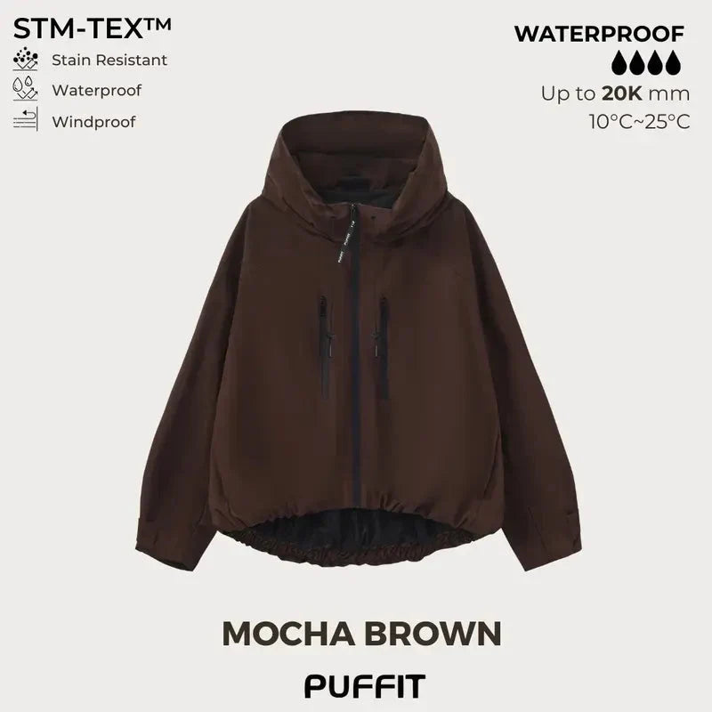 🧥Huva med bred brätte💧Kort, överdimensionerad regnjacka med bubbelnedkant och justerbara manschetter