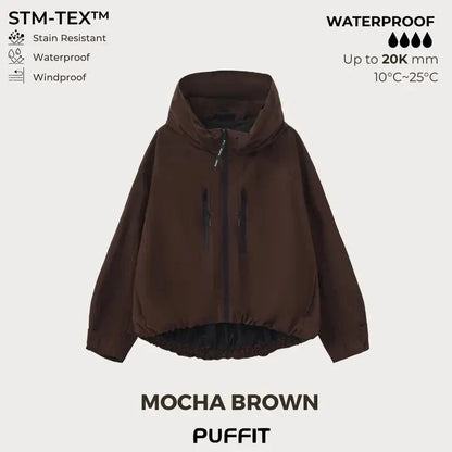 🧥Huva med bred brätte💧Kort, överdimensionerad regnjacka med bubbelnedkant och justerbara manschetter