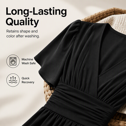 ✨ Elegant klänning med djup V-ringning och volangärmar🖤