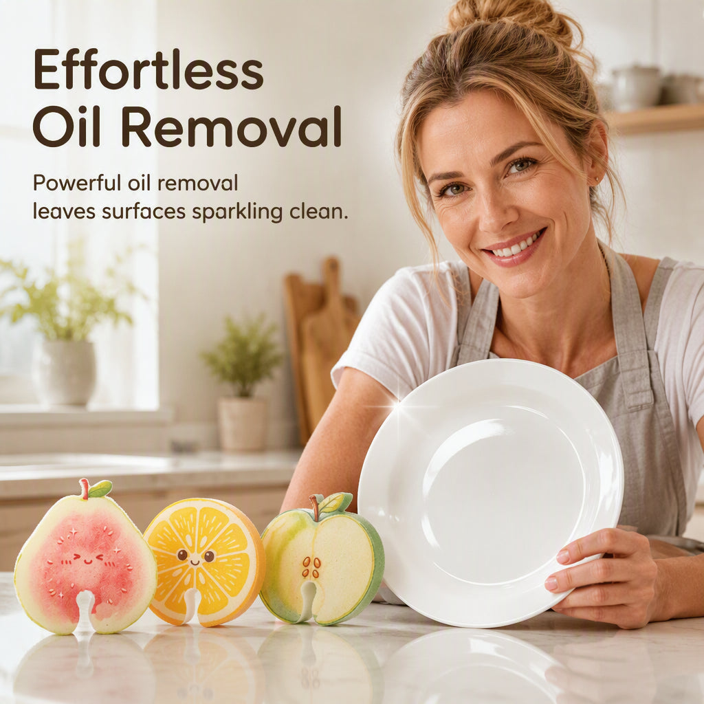 🔥🍓 KÖP 1 – FÅ 2 GRATIS! 🧽 Söt Fruktformad Disksvamp – Effektiv Rengöring & Rolig Design för Köket 🍋✨