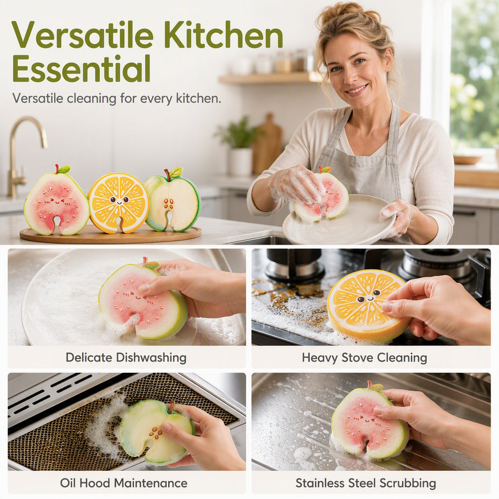 🔥🍓 KÖP 1 – FÅ 2 GRATIS! 🧽 Söt Fruktformad Disksvamp – Effektiv Rengöring & Rolig Design för Köket 🍋✨