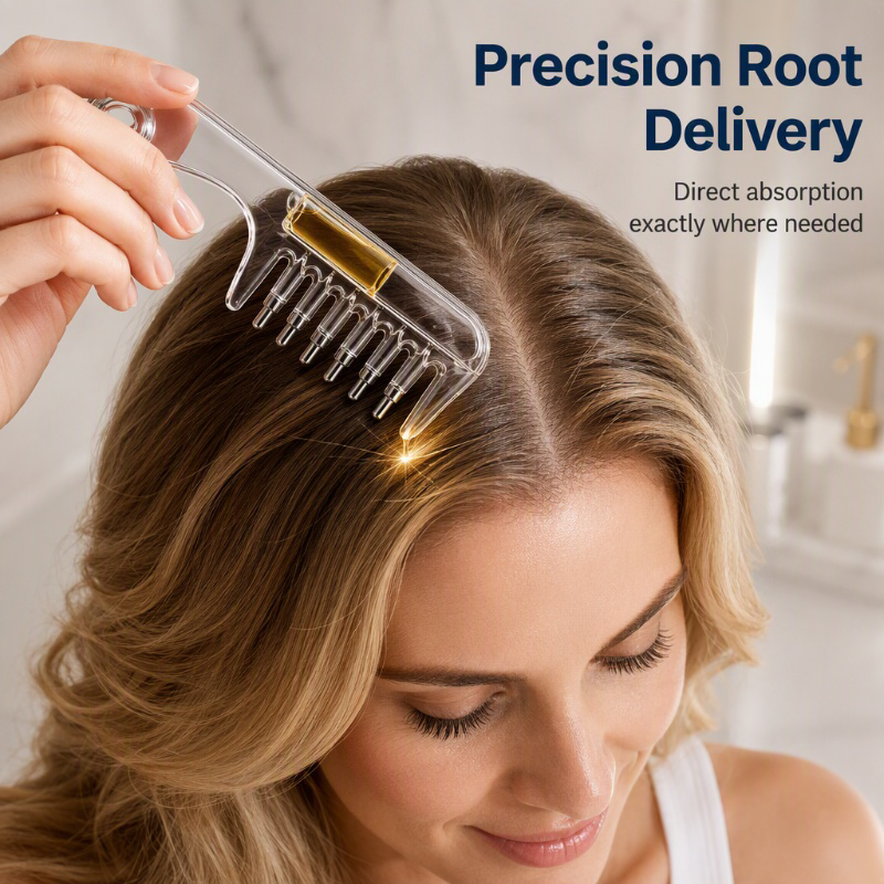 💇‍♀️ 50% RABATT NU! Transparent Hair Oil Applicator Comb – precisions-rotleverans, rullande stålkulor & ergonomisk design – perfekt för jämn håroljeapplicering och hårbottenmassage ✨