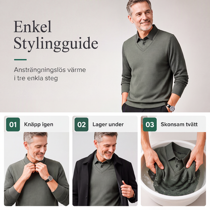 Herrtopp i falsk tvådelad design med långa ärmar