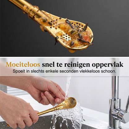 3-i-1 tesil, sked & sugrör i rostfritt stål