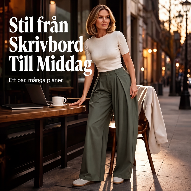 Högmidjade veckade vidbensbyxor för dam