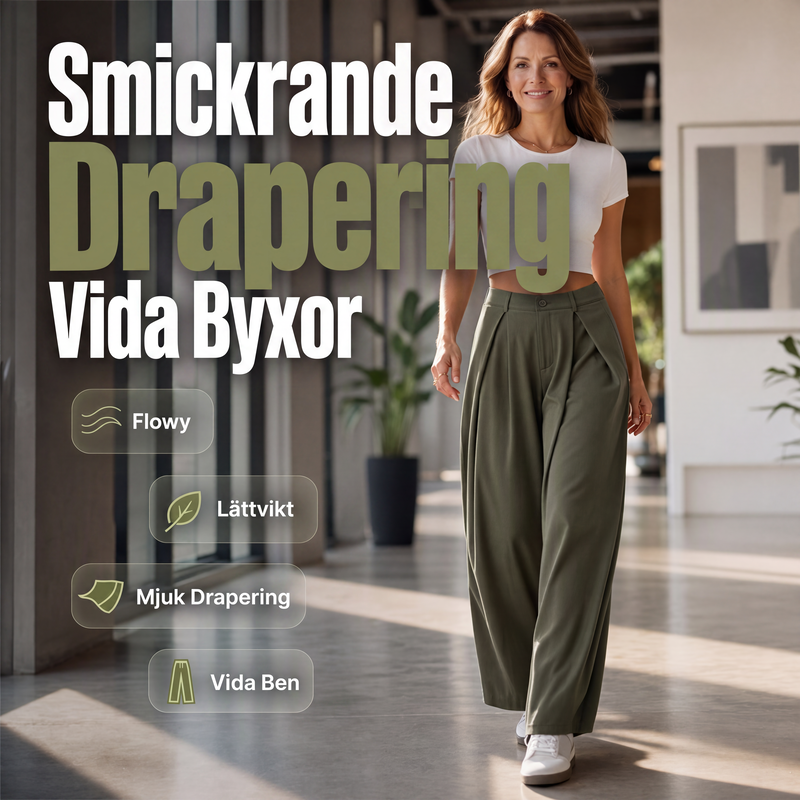 Högmidjade veckade vidbensbyxor för dam