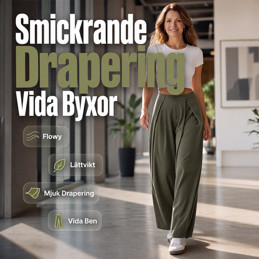 Högmidjade veckade vidbensbyxor för dam
