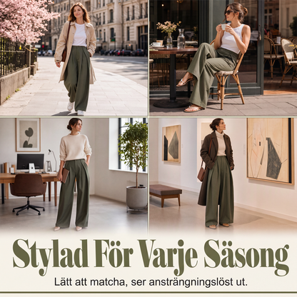 Högmidjade veckade vidbensbyxor för dam