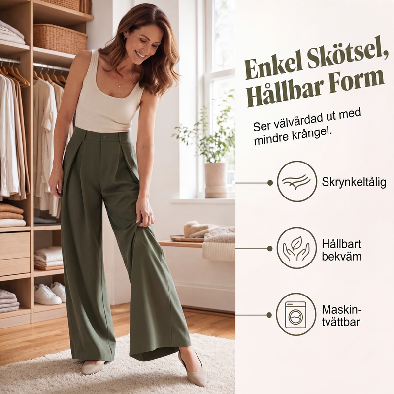 Högmidjade veckade vidbensbyxor för dam