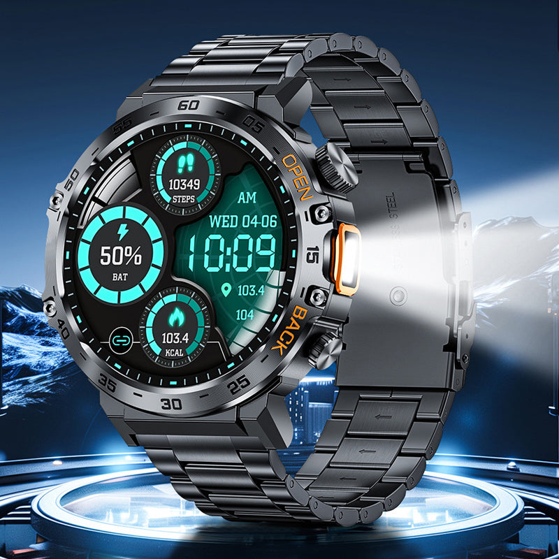 ⌚ 50 % RABATT NU! 🔦 Robust smartklocka för friluftsliv – med LED-ficklampa, HD-samtal och smarta funktioner – perfekt för äventyr och träning 🏔️