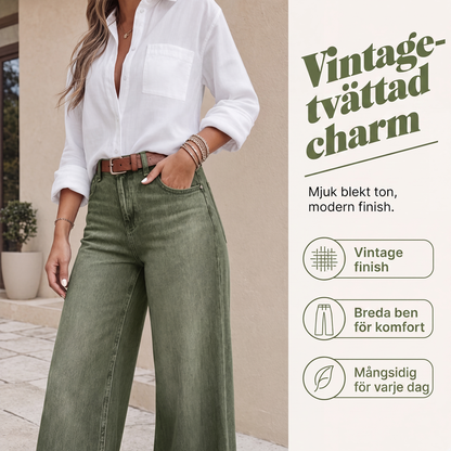 👖 Vintage högmidjade bredbenta jeans – benförlängande, bekväm passform, enkel att styla dag som kväll. ✨