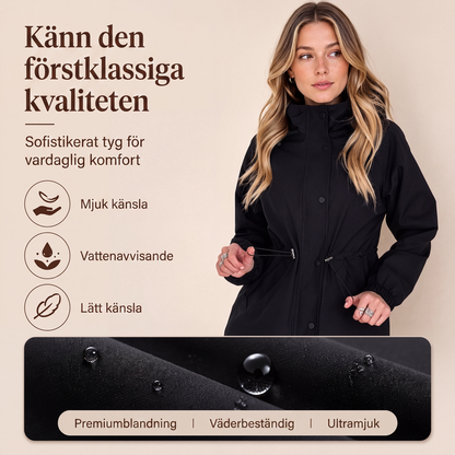 Kvinnors mångsidiga vattentäta jacka med huva