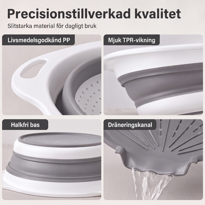 🧺 50 % RABATT NU! 🍽️ 3-delat hopfällbart durkslagsset – med avrinningsbas, platsbesparande & mångsidigt – perfekt för köket 🏠
