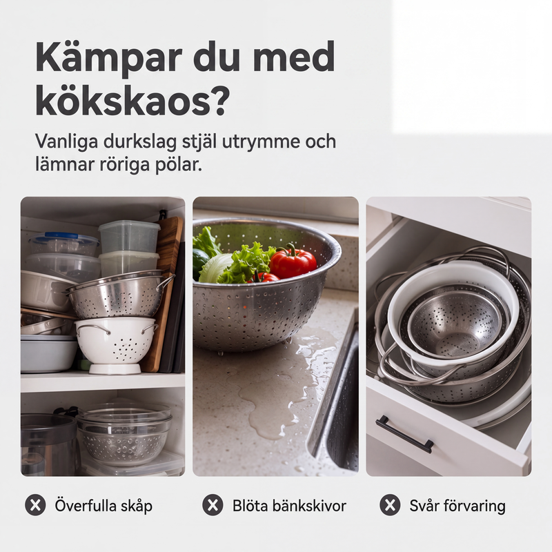 🧺 50 % RABATT NU! 🍽️ 3-delat hopfällbart durkslagsset – med avrinningsbas, platsbesparande & mångsidigt – perfekt för köket 🏠
