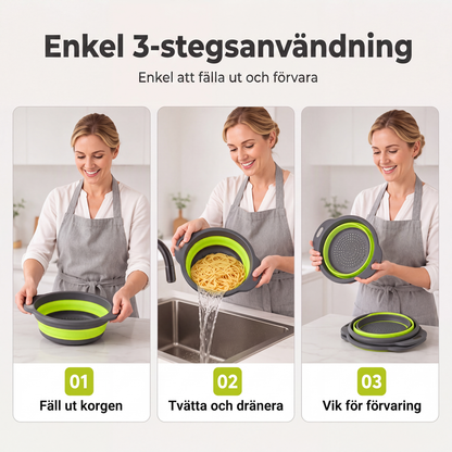 🧺 50 % RABATT NU! 🍽️ 3-delat hopfällbart durkslagsset – med avrinningsbas, platsbesparande & mångsidigt – perfekt för köket 🏠