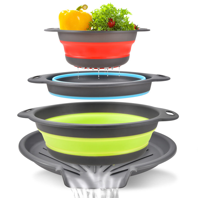 🧺 50 % RABATT NU! 🍽️ 3-delat hopfällbart durkslagsset – med avrinningsbas, platsbesparande & mångsidigt – perfekt för köket 🏠